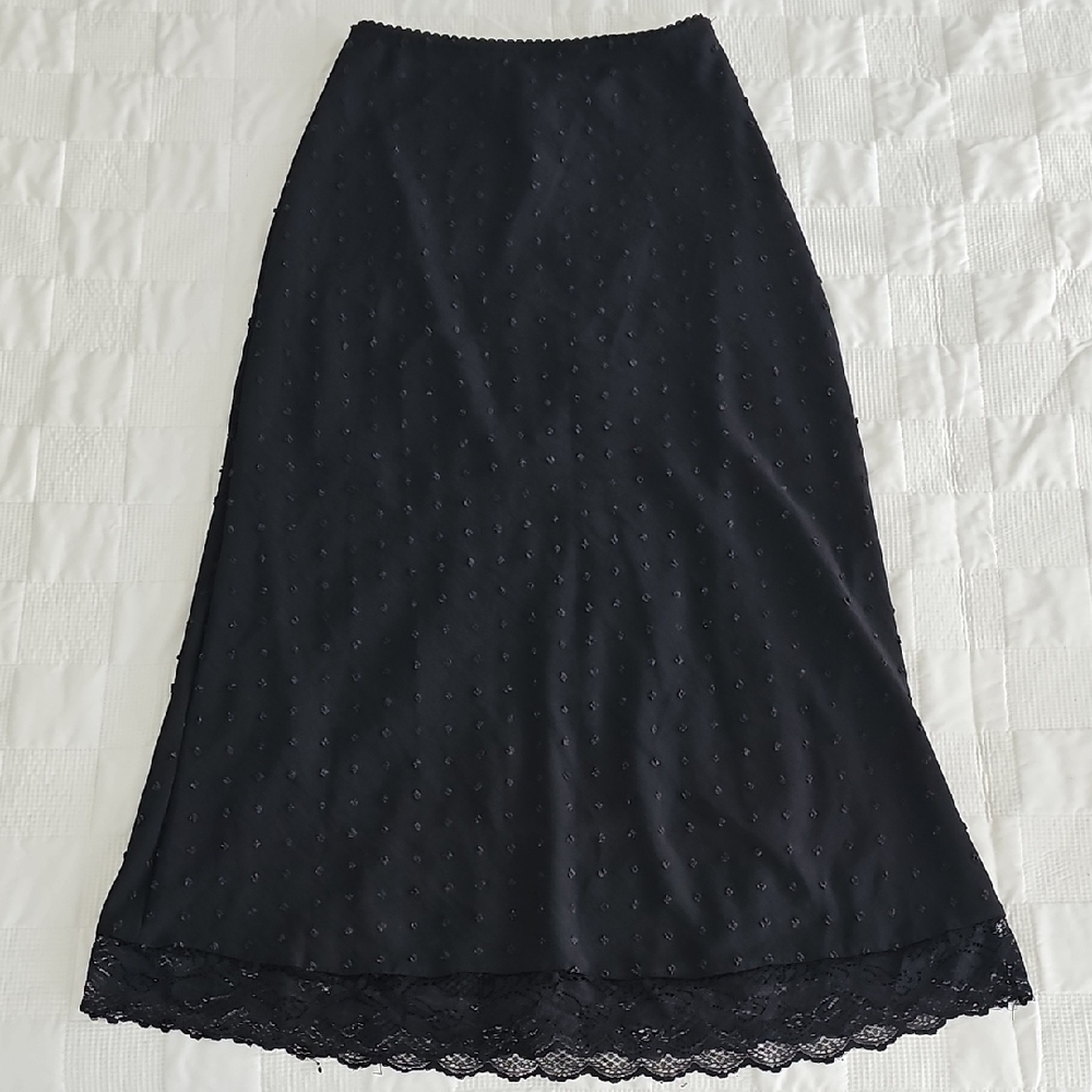 Altar'd State Black A-Line Skirt with Lace Hem